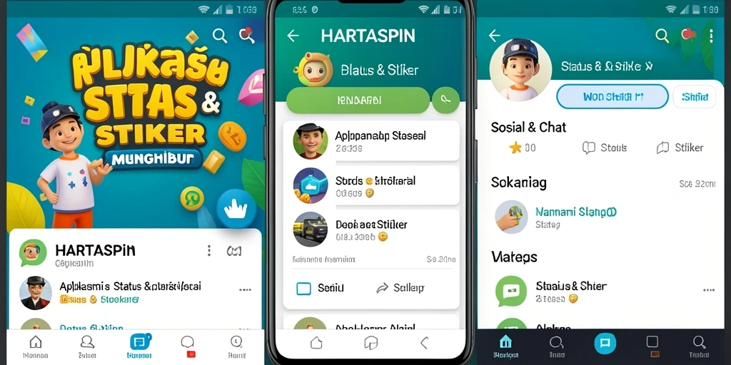 Antarmuka HARTASPIN dengan pilihan stiker yang beragam dan kreatif.