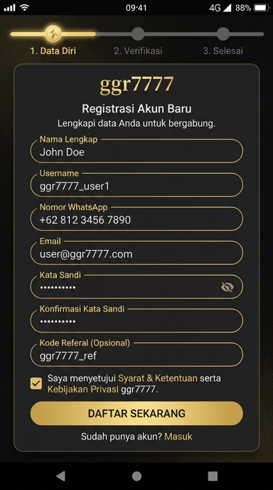 Tampilan halaman daftar ggr7777